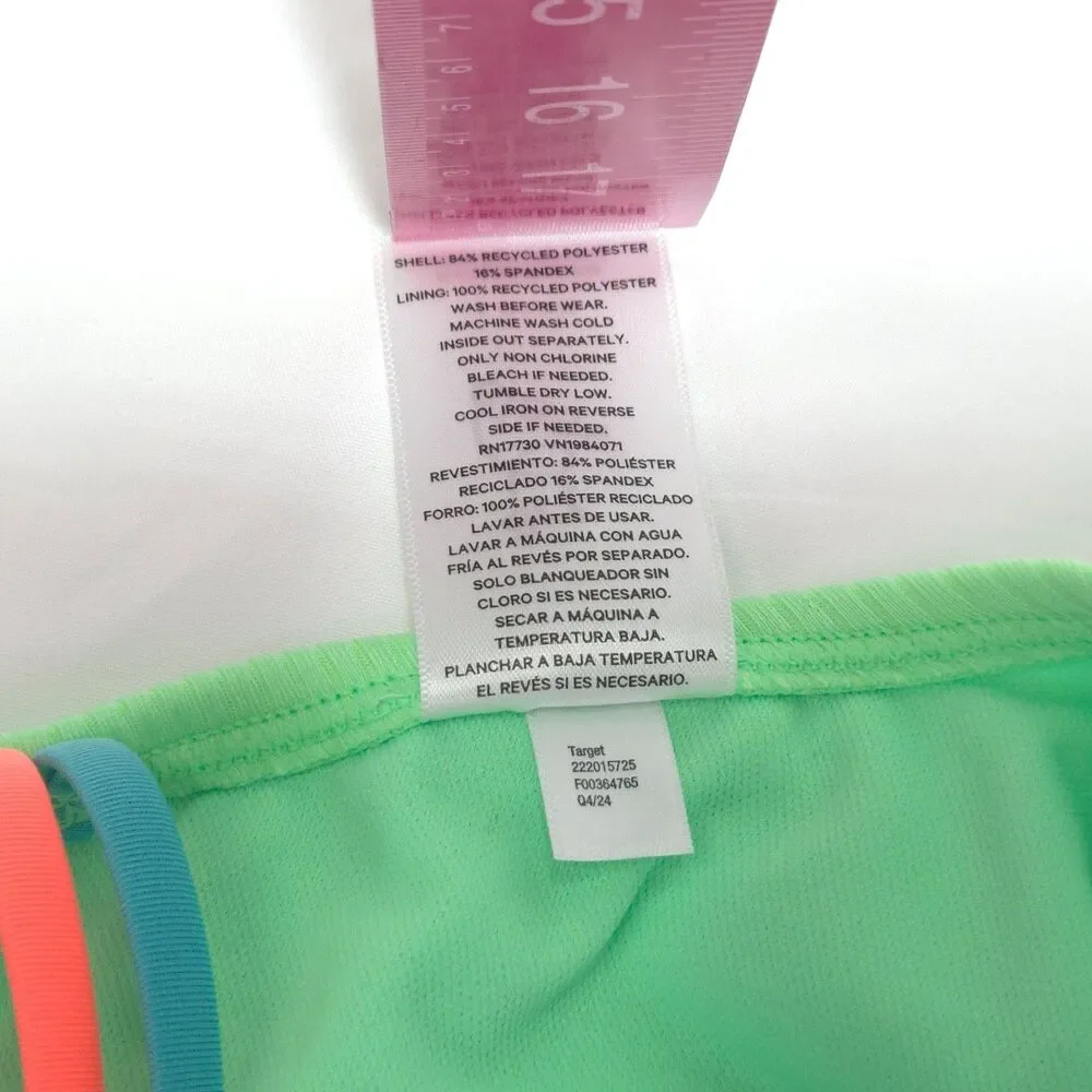 Art Class Girls One Piece Swimsuit Neon Green Cut Out Size L 10/12 New With Tags